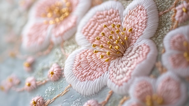 Broderie florală pe pânză naturală